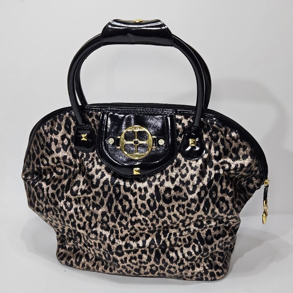 IMAN Travel Leopard Animal Print Tote Overnight and Cosmetic Bag Set